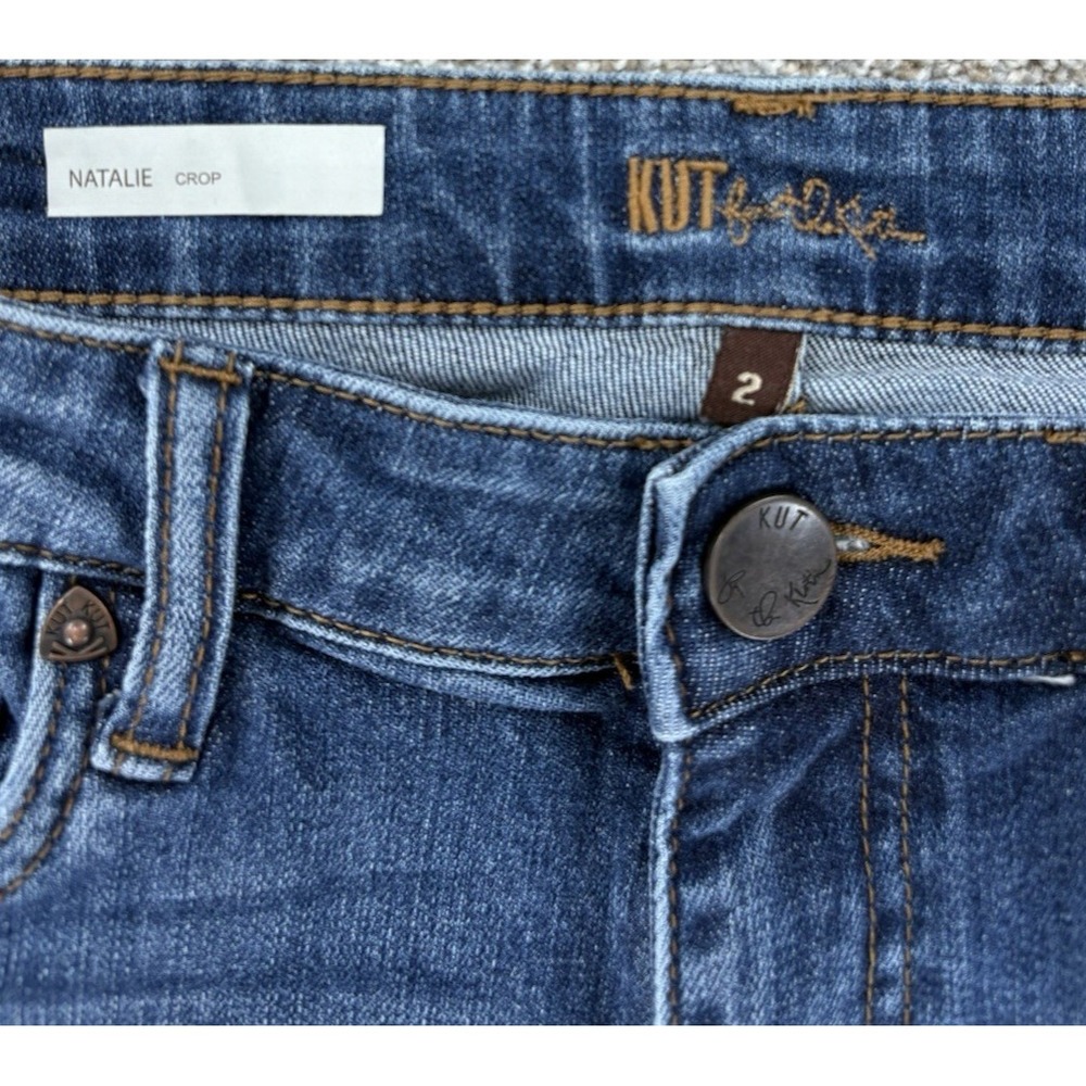 KUT From The Kloth Natalie Crop Capri Jeans Women's 2 Blue Medium Wash Stretch - Picture 3 of 9